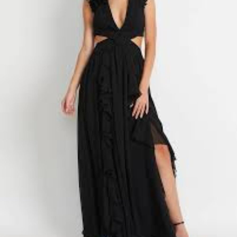 PatBO Black Maxi Dress with Side Slit